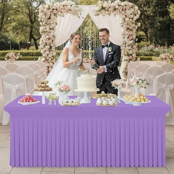 Smiry Spandex Tablecloth, Elastic Fitted Stretch Tablecloth for 4FT Rectangle Tables, Waterproof Washable Table Cover Skirt for Outdoor, Wedding, Banquet & Parties (Lavender, 48Lx30Wx30H Inch)