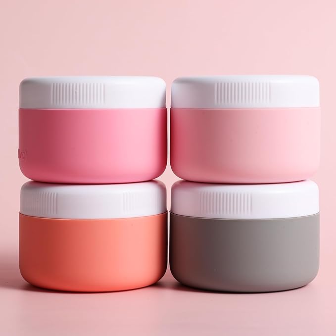 Travel Containers for Toiletries, Silicone Cream Jars BPA-Free, Leak-proof 2oz Travel Size Containers, Portable Size Silicone Jars with Lid for Cosmetic Face Hand Body Cream (4 Pack)