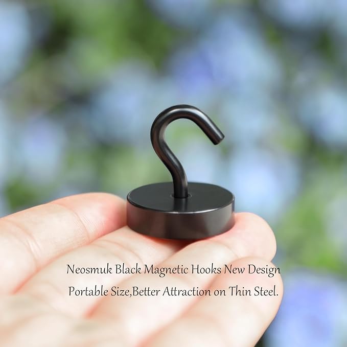 Neosmuk Magnetic Hooks, Cruise Ship Essentials, 80lb+ Heavy Duty Magnetic Hooks for Cruise Cabins, Refrigerator, Grill, Hanging, and Travel | Extra Strong Must-Have Magnet Hook, Black