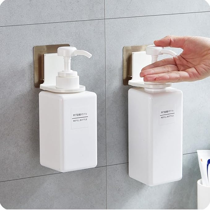 10 Pcs Wall Mounted Pump Hand Stand Hanging Jar Hanger Rack Wall Mounted Pump Hand Stand, Drill Free Wall Soap Dispenser Lotion Container for Kitchen Bathroom,Soap Bottle Dispenser Holder