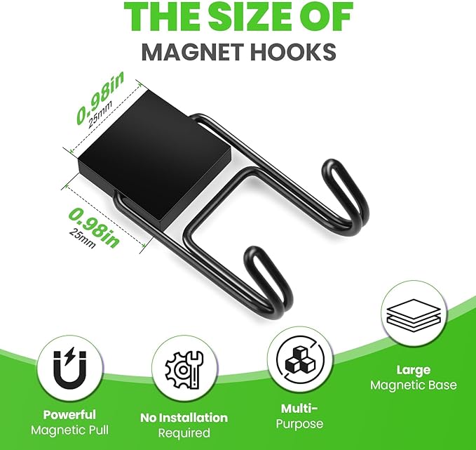 MIKEDE Magnetic Hooks 6 Pcs 50lbs+ Magnet Hook 2026 Cruise Essentials Heavy Duty Double Hook for Refrigerator Grill Toolbox Outdoor, Magnetic Hanger for Cruise Ships-Black