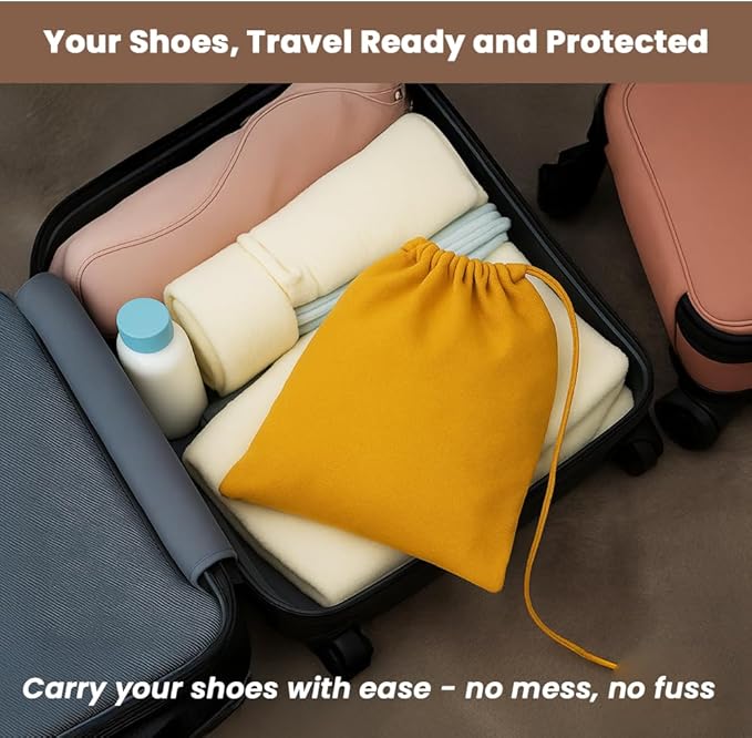 LFH Cotton Rich Shoe Storage Bags with Drawstring, Dustproof Breathable Reusable Organizer, Perfect For Travel, Dorm, Hotel, College, Gym, Easy to Carry, Machine Washable 12"x17" (Pack of 4) - Golden