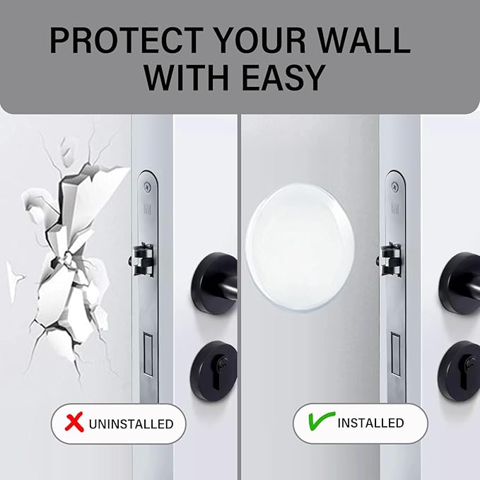 0.8" Wall Door Handle Stopper, 24PCS Clear Self Adhesive Wall Protector Rubber Door Bumpers, Solution for Stopping Damage from Doors Knobs, Shock Absorbent and Noise Reduction