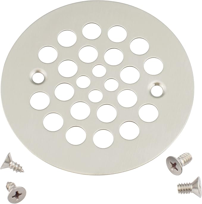 Artiwell 4-1/4“ Shower Strainer Drain Trim Set, Screw-in Shower Strainer Drain Cover, Plastic-Oddities Style Replacement Strainer Grid,Machine & Self-Tapping Screws Included (Brushed Nickel)
