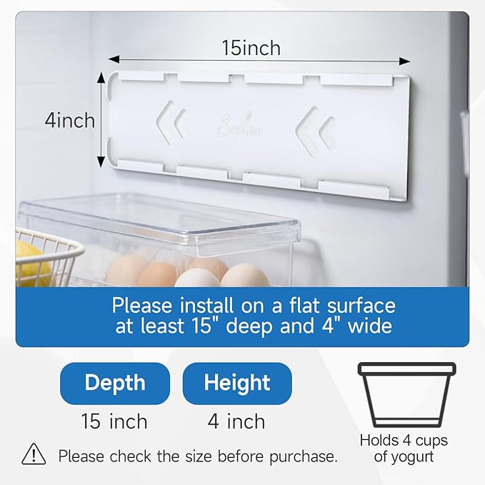 Sophico Yogurt Organizer for Fridge, 4 Capacity Yogurt Sliders for Refrigerator, Yogurt Holder with Adhesive Tapes for 3.75 Inch In Diameter Yogurt, Greek and Vegan Yogurt (White,2 Pack)