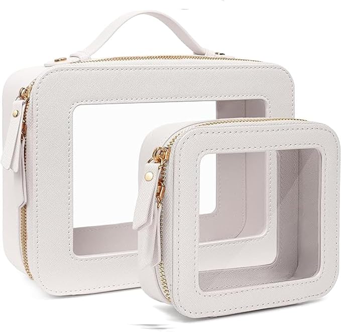 Travel Clear Makeup Bag Set, TSA Approved Cosmetic Bag Case with Zipper Portable Makeup Pouch Toiletry Bag Women Traveling Cosmetic Organizer Storage Bag Car Organizer Car Essentials for Women