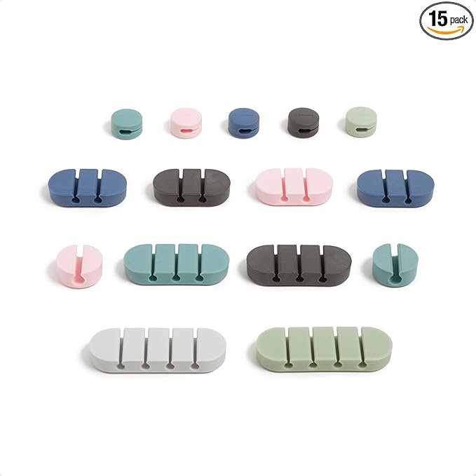 U Brands Adhesive Cord Organizers, Set of 15 Cable Clips, Office Desk Accessories, Office Supplies, Assorted Colors