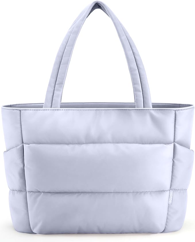 HOTOR Puffer Tote Bag for Women, Nurses - Multi-Pocket Lightweight Bag for Work - Quilted Handbag for Travel and Gym