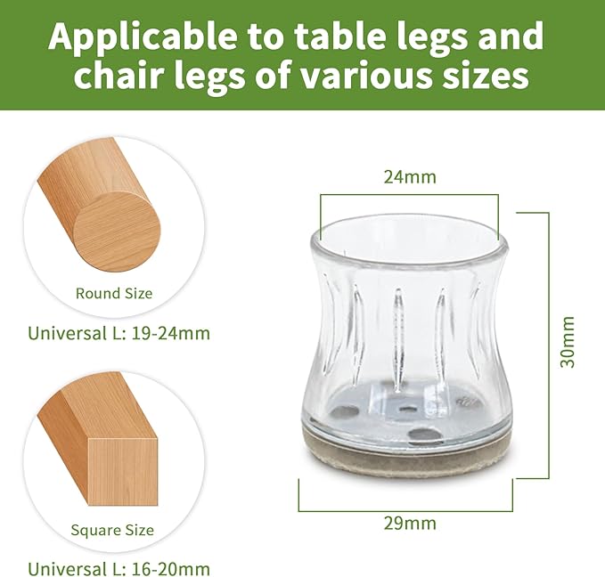COVERCORNER 32PCS Chair Leg Floor Protectors, Chair Leg Protectors for Hardwood Floors, Furniture Pads for Hardwood Floors, Chair Socks Universal L Clear Fit 0.75"-0.94"