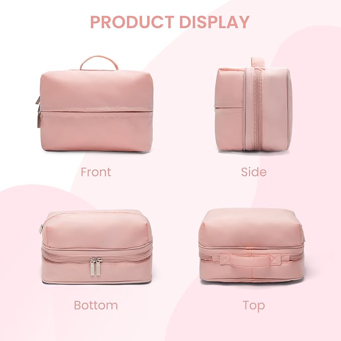 Travel Cosmetic Bag Women Portable Makeup Case Organizer Wide-open Toiletry Pouch for Cosmetics Toiletries (pink)