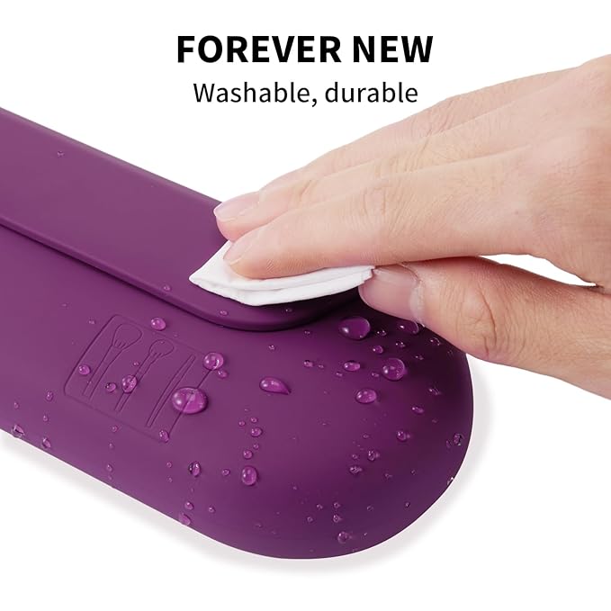 AGIKET 2 IN 1 Silicone Makeup Brush Holder with Beauty Make Up Sponge Holder Case：Soft Portable Cosmetic Face Brushes Holder with Upgrade Anti-Fall Out Magnetic Closure - Dark Pruple