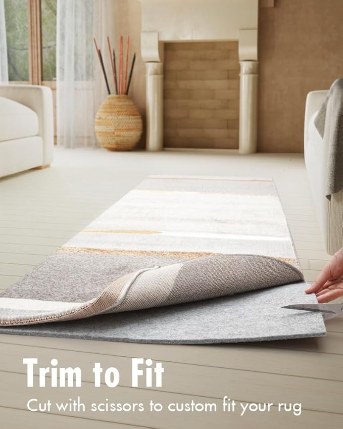 Resare Non Slip Rug Pad Gripper Extra Thick Dual Surface Felt Under Rug for Area Rugs and Hardwood Floors, Super Cushioned Non Skid Carpet Padding - 2x6 Feet 1/4" Double-Sided Non Slip