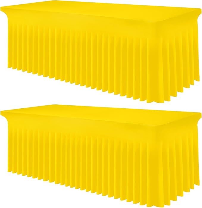 Smiry Spandex Tablecloth 2 Pack, Elastic Fitted Stretch Tablecloth for 8FT Rectangle Tables, Waterproof Washable Table Cover Skirt for Wedding, Banquet & Parties (Yellow, 96Lx30Wx30H Inch)