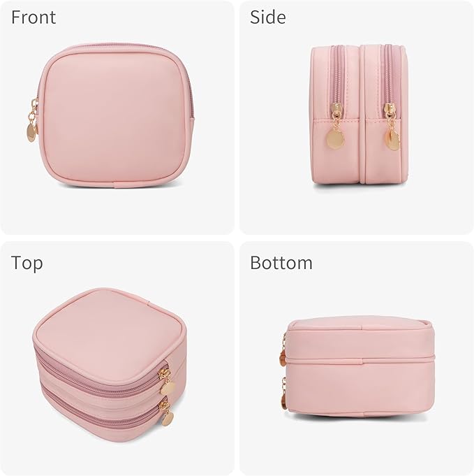 2PCS Small Makeup Pouch, Double Zipper Cosmetic Bag, Travel Makeup Bag, Cute Makeup Bag for Purse, Mini Toiletry Bag (White+Pink)