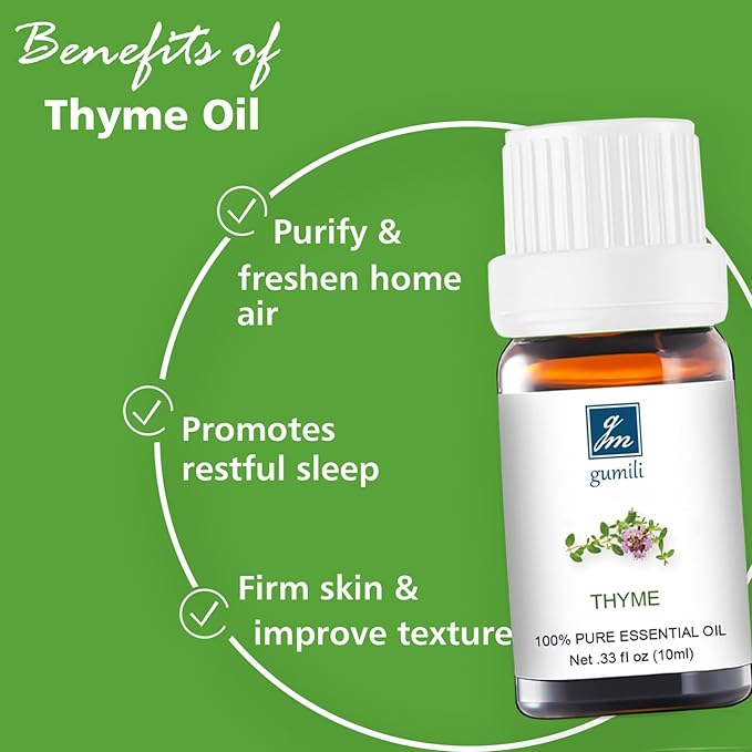 Thyme Oil - 100% Pure Essential Oil for Skin, Hair, Diffuser & DIY Crafts - 10mL Natural Herbal Scent
