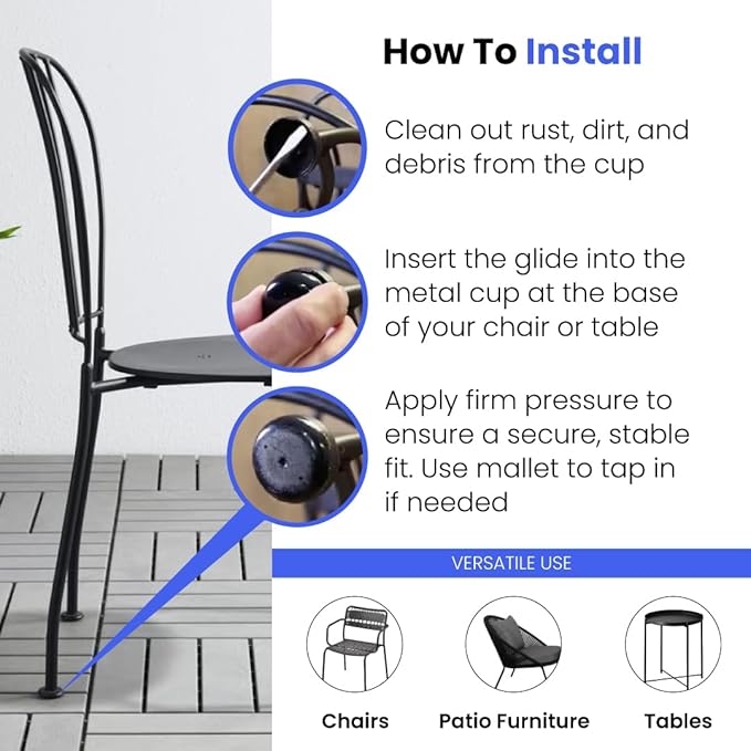 1-1/2" Deluxe Wrought Iron Chair Glides – Round Plastic Furniture Feet Caps, Floor Protectors for Patio Chairs, 16 Pack, Black