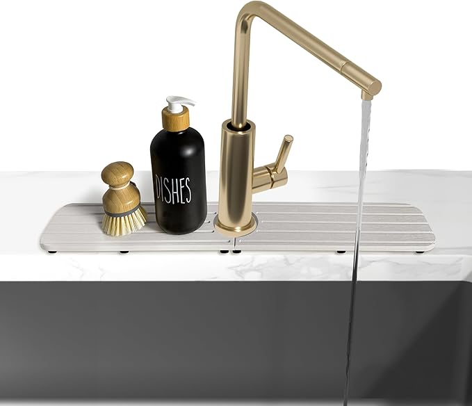 20inch x 4inch Kitchen Sink Faucet Mat, Water Absorbing Stone Faucet Splash Guard for Bathroom Counter, Quick Drying Diatomite Tray for Kitchen Sink, Light Gray