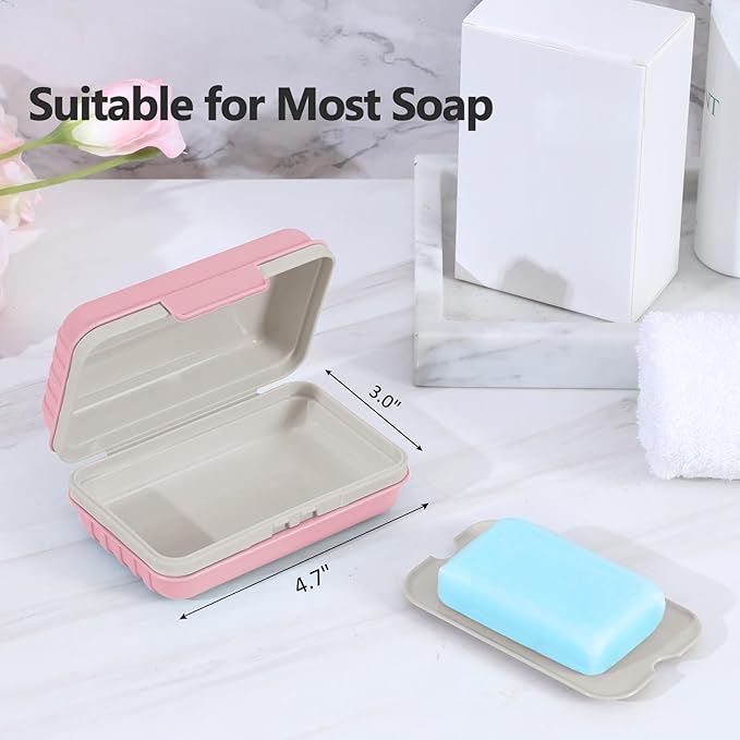 Quatish Bar Soap Holder Dish 1 Pack for Shower, Travel Soap Case with Lid for Gym, Camping Essentials, Hiking, Travel Size Toiletries, Portable, Leakproof, Pink