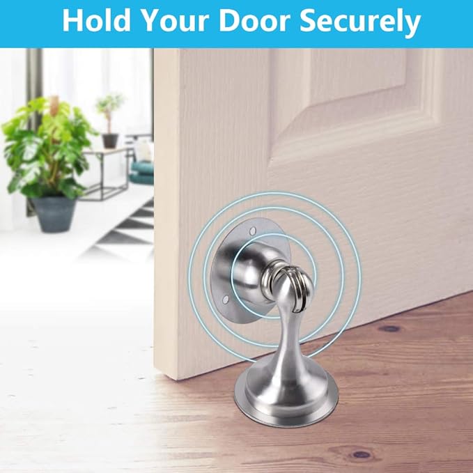 WINONLY Door Stopper, Magnetic Door Stop, Stainless Steel, Magnetic Door Catch, 3M Double-Sided Adhesive Tape, No Drilling, Screws for Stronger Mount, Hold Your Door Open, for Wide Doors (6)