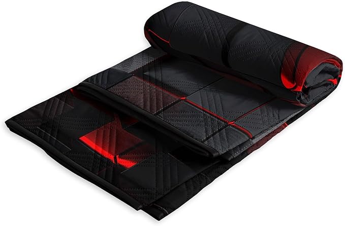 Outdoor Picnic Blanket Portable Ultrasonic Waterproof Picnic Black Red Stereoscopic Square Printed Camping Beach Mat for Sand and Wet Grass Hiking (Black Red Square S