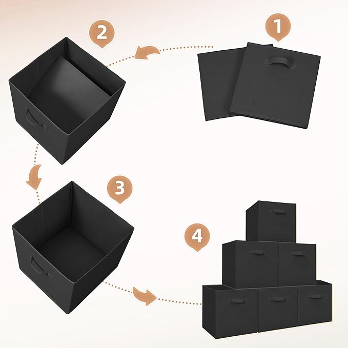 STORAGE MANIAC Storage Cubes, 13 Inch Collapsible Storage Bins with Handles, 4 Pack Fabric Foldable Bins for Organization, Durable Storage Bins for Closet, Shelves, Offices, Toys, 4-Pack Black