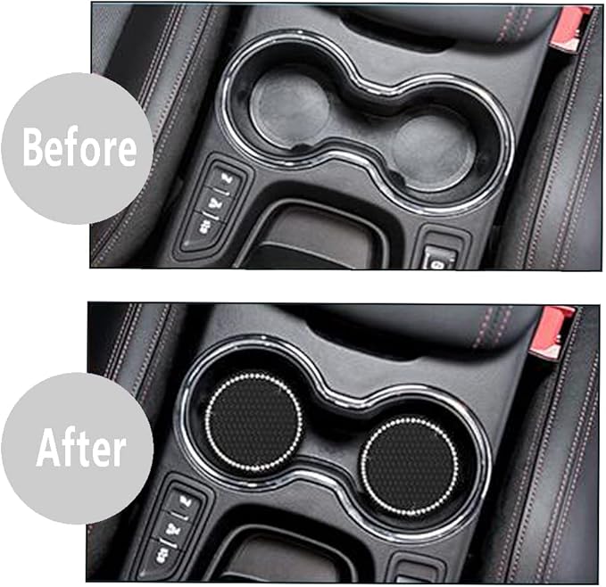 Car Coasters for Cup Holders, 2.75 Inch Auto Cup Holder Insert Coasters Silicone Anti-Slip Crystal Rhinestone Cute Drink Car Cup Mat, 4PCS Bling Car Accessories for Women & Lady (Black)