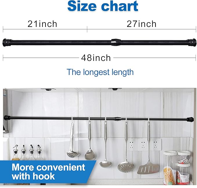AIZESI Spring Tension Curtain Rods Short Tension Rod (Black, 28" to 41"-4Pcs)