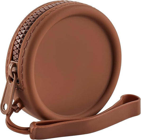 Small Silicone Makeup Bag for Women Round Purse Essentials Portable Cosmetic Accessories Organizer Small Travel Kit Storage Pouch (Brown)