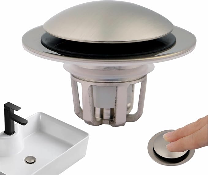 Bathroom Sink Drain Stopper,Pop Up Sink Stopper Universal 2-in-1 Design with Hair Catcher, Bathroom Sink Stopper and Anti-Clog Strainer for 1 1/8"-1 1/2" Drain Holes,Brushed Nickel,1 Pack