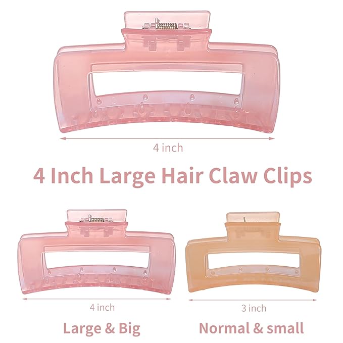 12 Pack Large Square Hair Claw Clips for Women and Girls, 4.1 x 2.1 x 1.2 inch, 12 Rubber Paint and Plastic Materials, Non-Slip Jumbo Jaw Design - Jelly