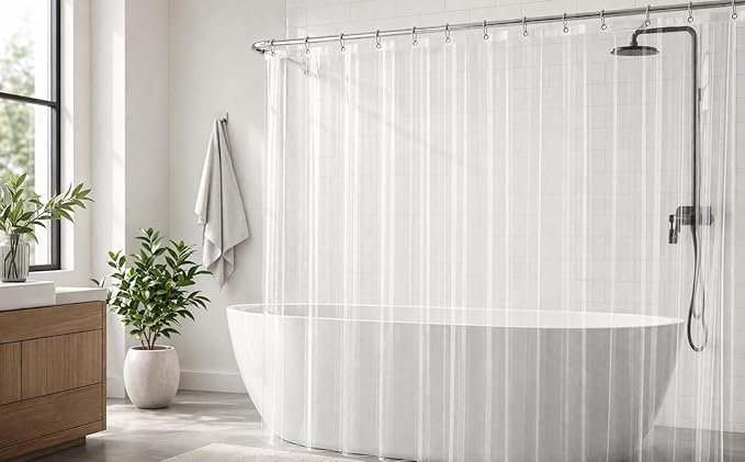 EHZNZIE Crystal Clear Shower Curtain Liner 60x72, PEVA Waterproof Bath Curtain, No Chemical Smell, 3 Weighted Magnets, Durable with Rustproof Metal Grommets