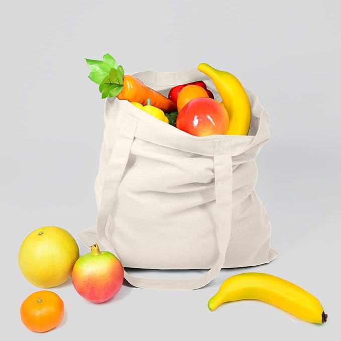 NPBAG 5 | 12 | 15 | 25 | 50 Pack 15'' X 16'' Natural Cotton Tote Bags, Lightweight Blank Bulk Cloth bags with 1pc of PTFE Teflon Sheet (12-Pack)