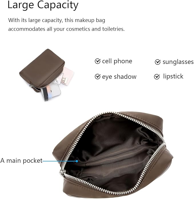 Waterproof Makeup Bag Large Capacity Women's Classic Black Wash Bag Adjustable Partition Wash Bag Brush and Cosmetic Carrying Bag… (Brown)