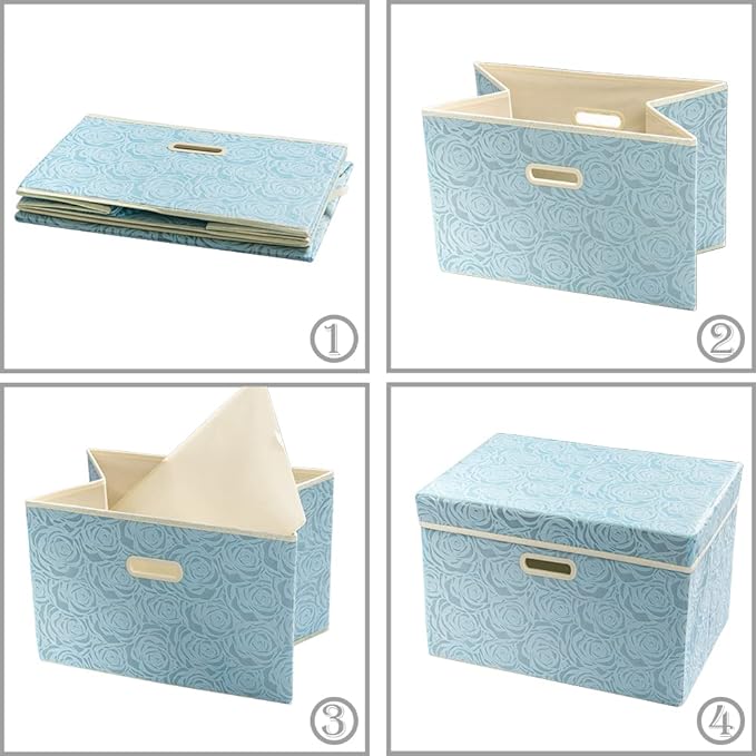 PRANDOM Collapsible Storage Cubes with Lids, Fabric Decorative Storage Bins Boxes Organizer Containers Baskets with Cover Handles for Bedroom Closet Living Room, 14.9x9.8x9.8 Inch, 3 Pack