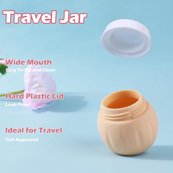 Travel Containers for Toiletries, GLAMFIELDS TSA Approved 1.7oz 50ml Travel Size Silicone Cream Jars BPA Free, Leak-proof Travel Essentials with Lid for Cosmetic Face Hand Body Cream Apricot (4 Pack)