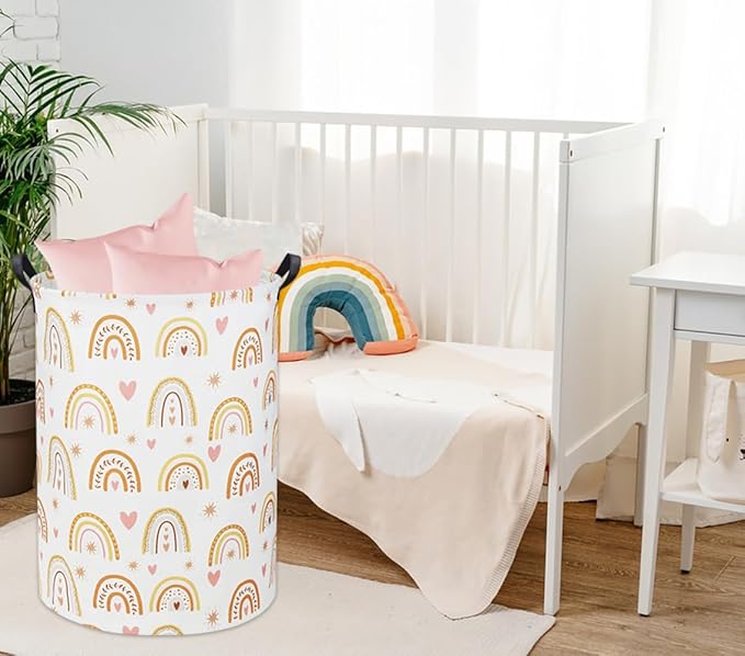 HIYAGON Rainbow Baby Laundry Basket Baby Hamper for Nursery Girl Kids Hamper Cute Kids Toys Storage Bin Organizer Rainbow Room Decor for Home(Star Rainbow)