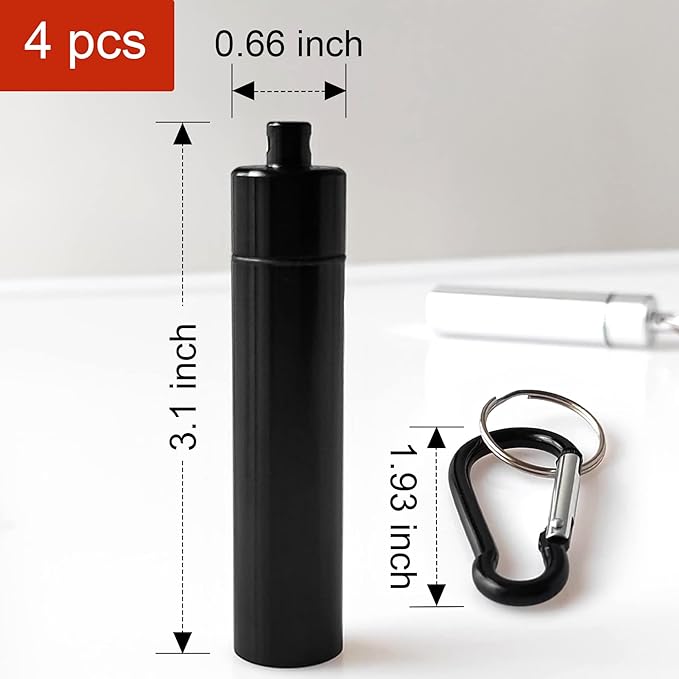 4 Pack Portable Pill Box Container Case Aluminum Alloy Keychain Pill Holder Waterproof Metal Earplugs Toothpick Box for Outdoor Camping Travel (2Pcs Black + 2Pcs Silver)