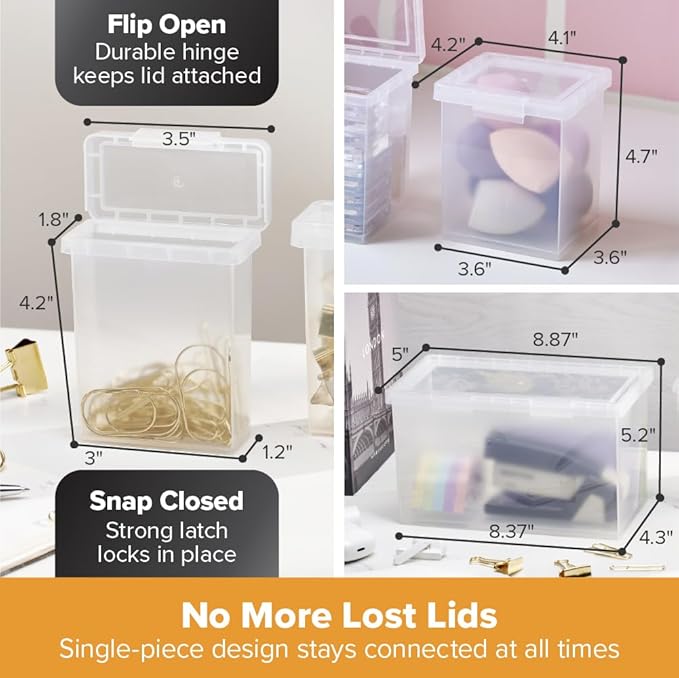 Bostitch Konnect Storage Containers with Lids, Organizer, Clear Plastic Box, Stackable Nesting Bins, 5-Piece Bundle, 1 Large, 2 Medium, 2 Small