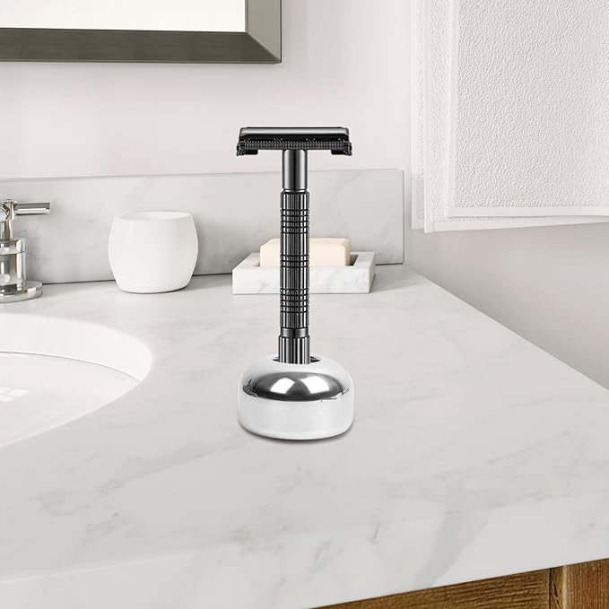 2 Pack Aluminum Alloy Razor Base, Safety Razor Alloy Stand for Bathroom Accessory, Desk Pen Holder Toothbrush Shaving Base