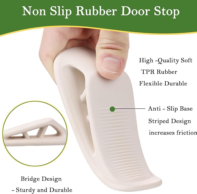 Fursafe&Q Rubber Door Stoppers for Bottom of Door, Door Stop Wedge with Holder, Heavy Duty Doorstops 2 Pack, Wall Protector for Home & Office & School & Commercial Doorstop Keep Open Stack White
