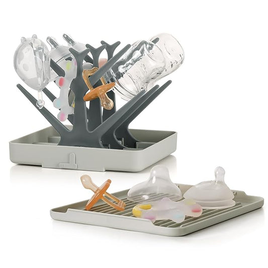 haakaa Portable Baby Bottle Drying Rack with Tray, Space Saving Bottle Drying Tree for Bottles/Pump Parts/Pacifiers,Easy-Store Dryer Rack Great for Home & Travel, BPA Free (Grey)