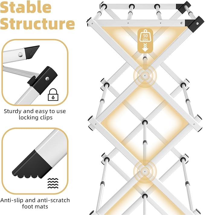 BAKON Clothes Drying Rack Foldable,Space-Saving Expandable & Portable Drying Rack for Clothes,Sturdy Metal Clothes Dryer Rack for Indoor & Outdoor,Laundry Room,Dorm Room,Apartments