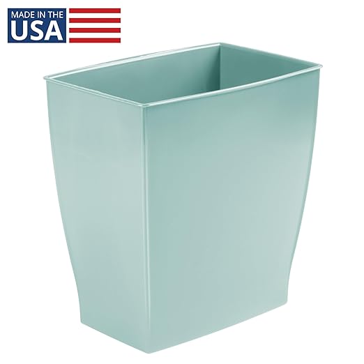 iDesign Small Plastic Bathroom Trash Can, Slim Rectangle Garbage Bin for Bedroom, Office, Dorm, Soft Aqua Blue