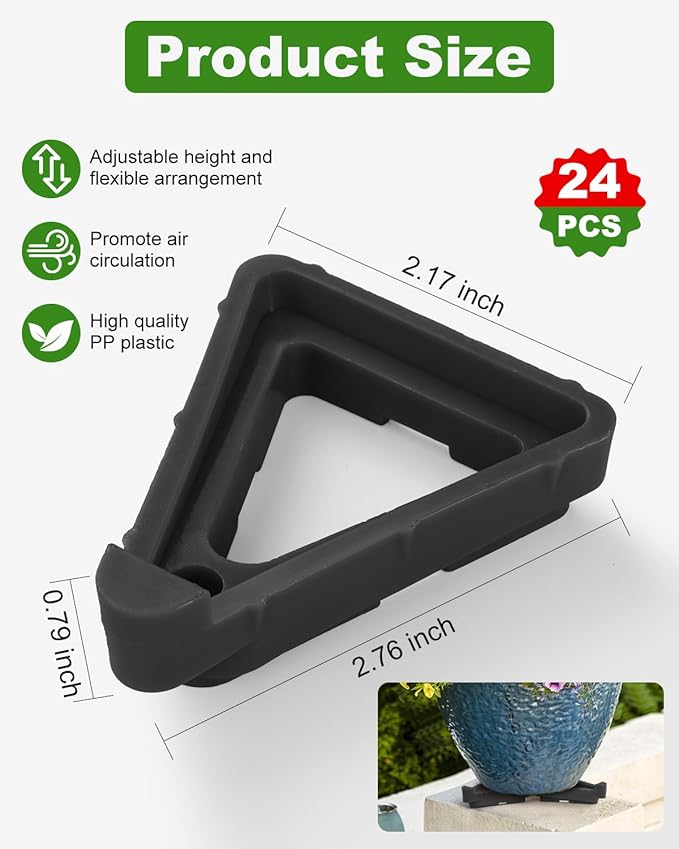 FantasyLife Pot Feet for Outdoor Planters, Invisible Breathable Plant Risers, Moisture-Proof Pot Stands Toes Lifters for Heavy Plants, Stackable Planter Feet for Indoor Outdoor (24pc Black, Small)