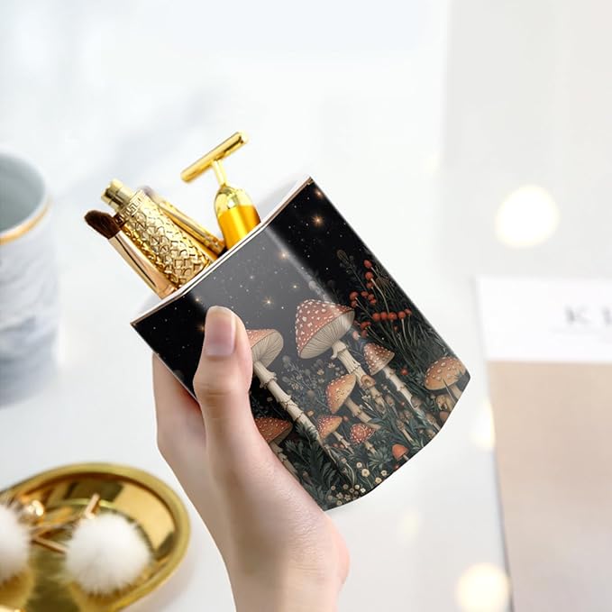 WAVEYU Pen Holder, Pencil Cup for Desk, Cute Desk Organizer, Durable Ceramic Decorative Makeup Brush Desktop Accessories, Stylish Stationery for Office, Home, Cute Mushroom Pattern