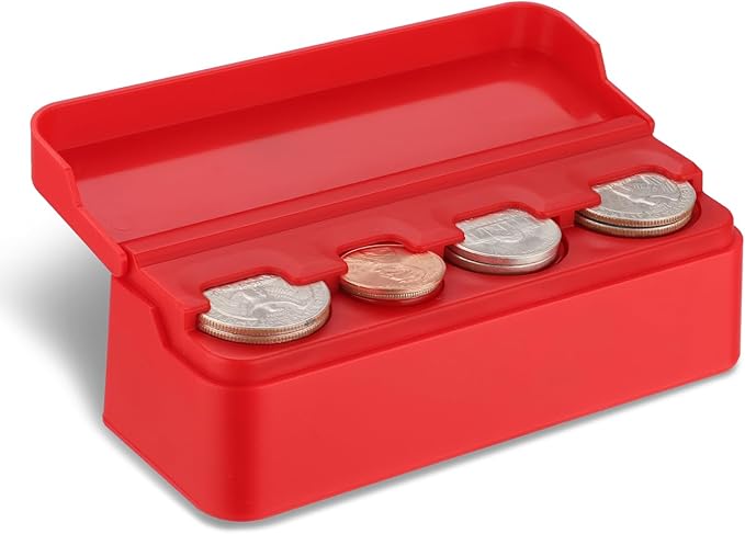 SINGARO Coin Holder for Car, Coin Change Organizer Compatible with Coins of Different Sizes, Dash-Mounted Holder Suitable for Most Cars, Trucks(Red)