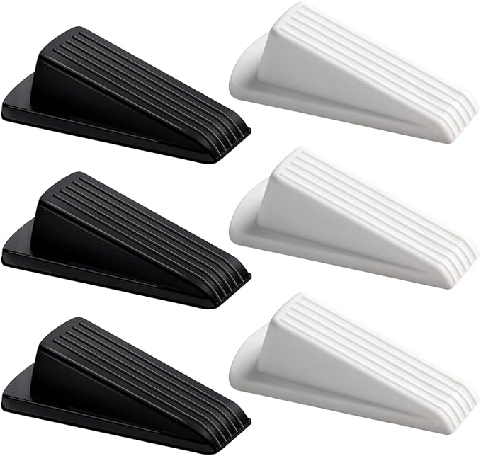 Door Stop, Door Stopper, Door Wedge, 6 Pack Rubber Door Stopper, Rubber Door Stops for Bottom of Door, Works on All Floor Types (Black White)