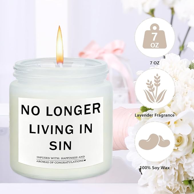 Engaged Engagement Gifts for Couples Her Engagement Party Decorations for Couple Wine Bag Scented Candles Set Pairs Well with Getting Engaged Wine Bag No Longer Living In Sin