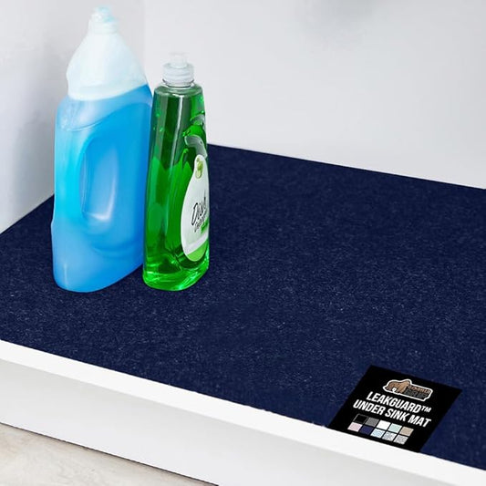 GORILLA GRIP LeakGuard Non-Adhesive Under Sink Mat for Kitchen Cabinet, Waterproof Quick Dry Shelf Liner, Durable Absorbent Felt Mats for Bathroom Sinks, Cabinets, Dresser, Easy to Trim, 24x24 Navy