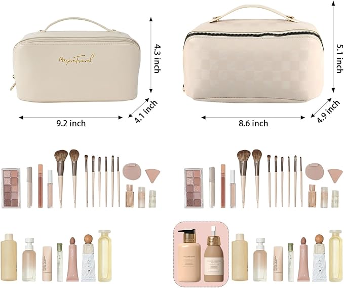 Travel Makeup Bag,Large Capacity Cosmetic Bags for Women,Waterproof Portable Pouch Open Flat Toiletry Bag Pattern Makeup Bag